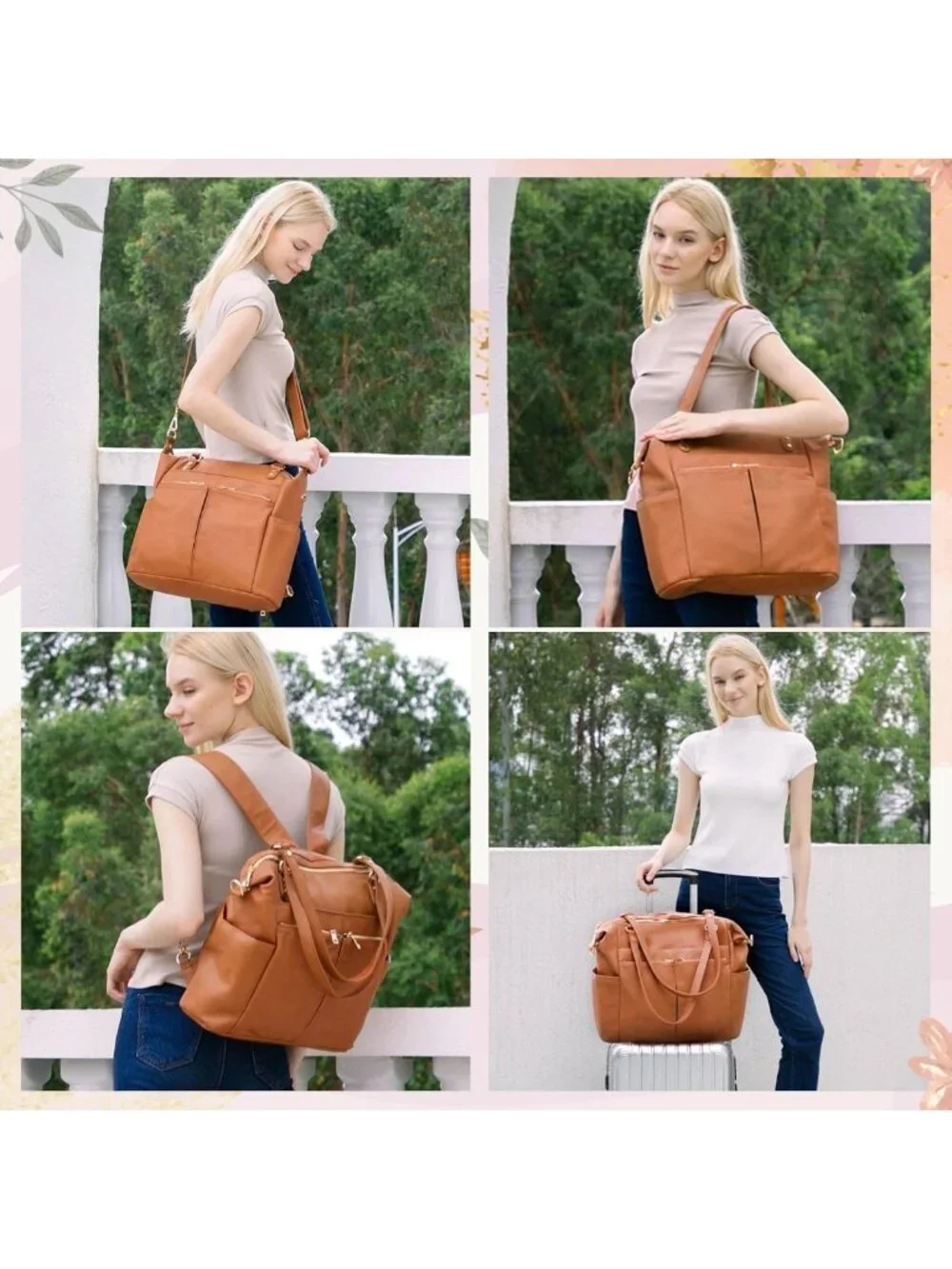 Stylish Convertible Leather Diaper Bag Tote & Backpack - Versatile Baby Bag